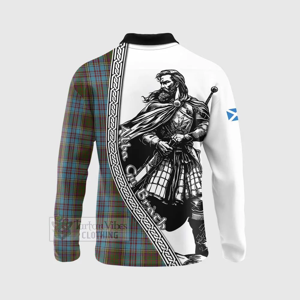 Anderson Tartan Clan Crest Long Sleeve Polo Shirt with Highlander Warrior Celtic Style