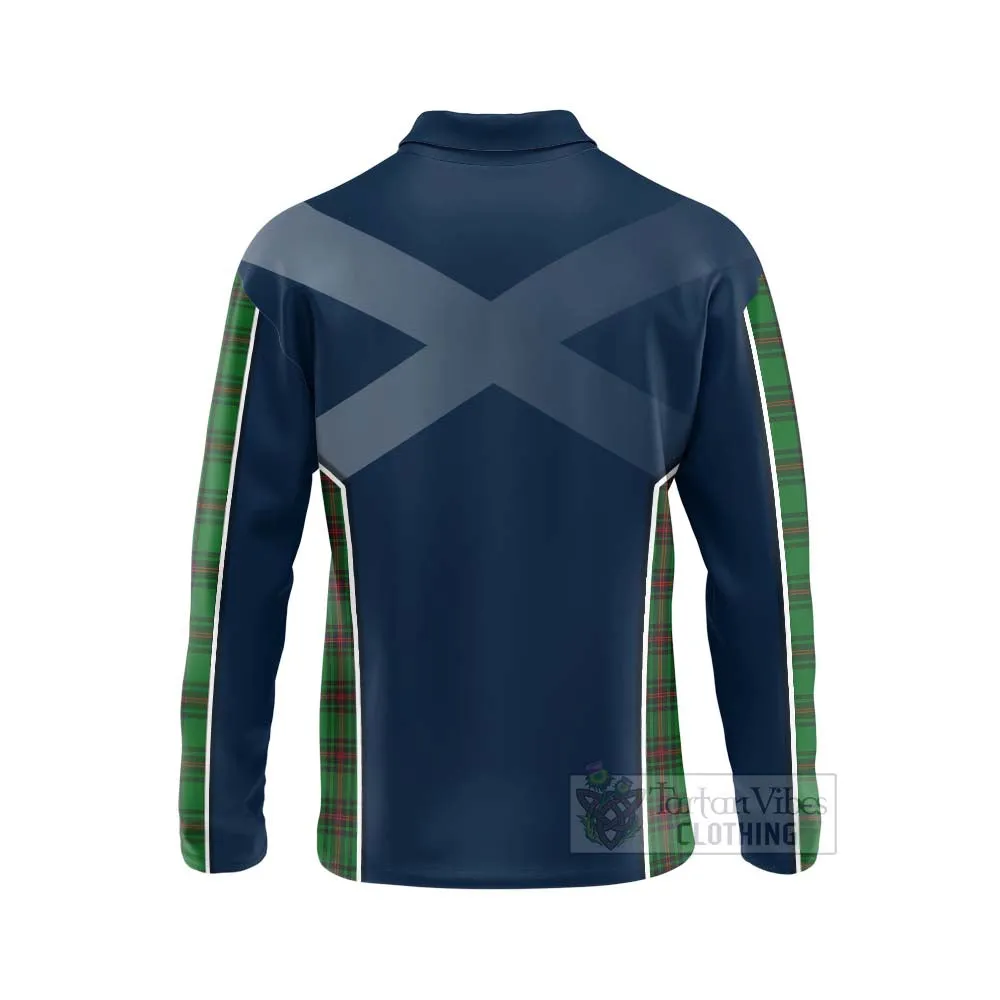 Anstruther Tartan Long Sleeve Polo Shirt with Family Crest and Scottish Thistle Vibes Sport Style