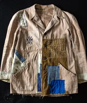 Antic 40's french distressed 3 pockets jacket with Boro and Sashiko