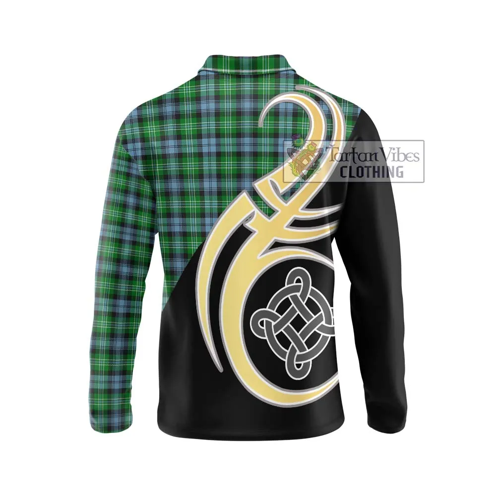 Arbuthnot Ancient Tartan Long Sleeve Polo Shirt with Family Crest and Celtic Symbol Style