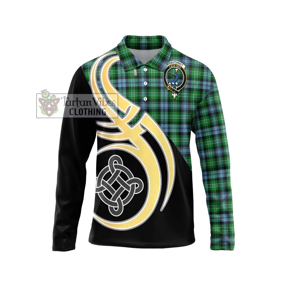 Arbuthnot Ancient Tartan Long Sleeve Polo Shirt with Family Crest and Celtic Symbol Style