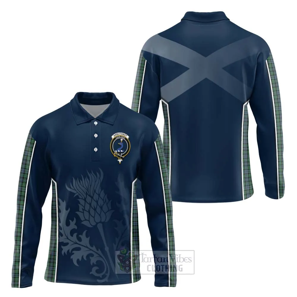 Arbuthnot Tartan Long Sleeve Polo Shirt with Family Crest and Scottish Thistle Vibes Sport Style