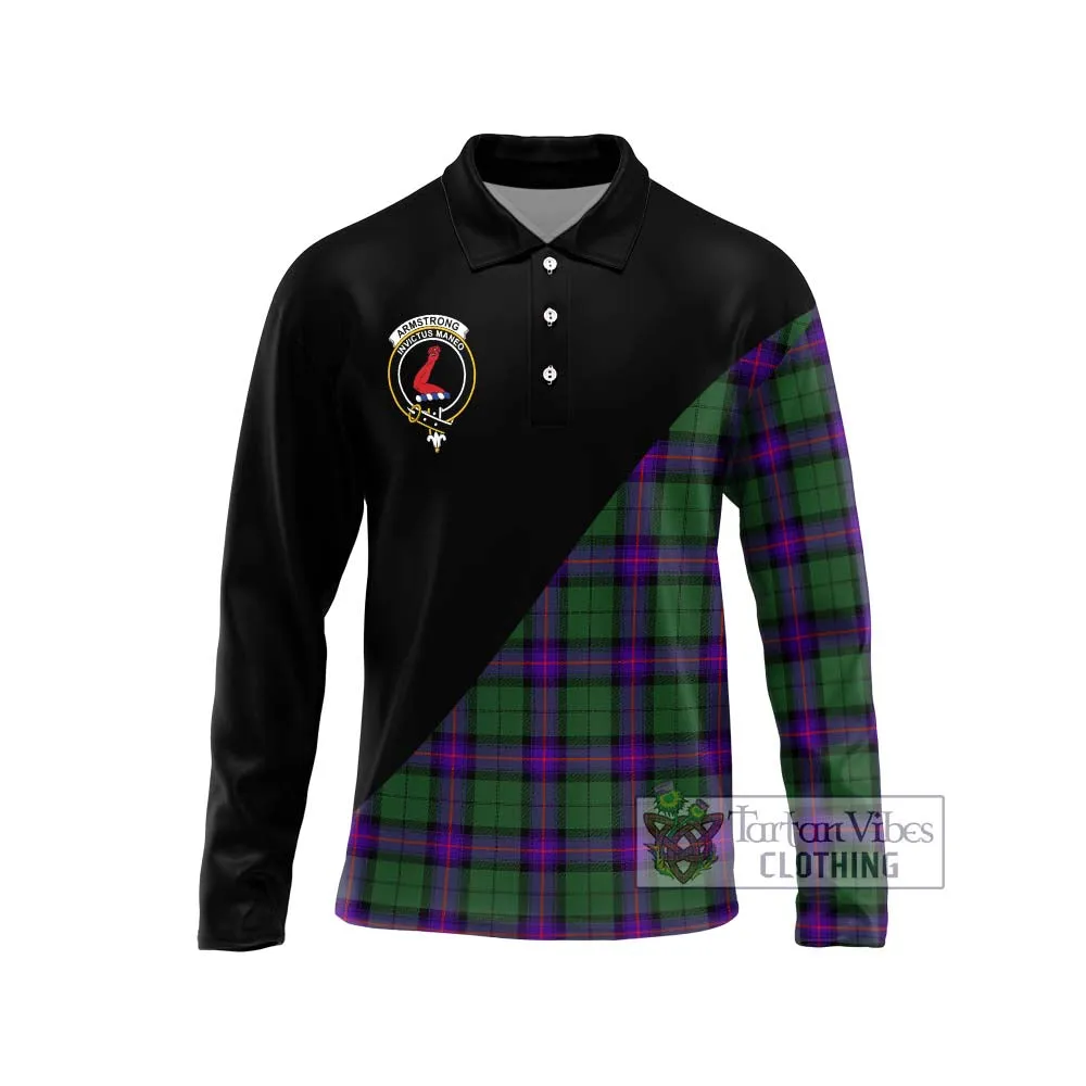 Armstrong Modern Tartan Long Sleeve Polo Shirt with Family Crest and Military Logo Style