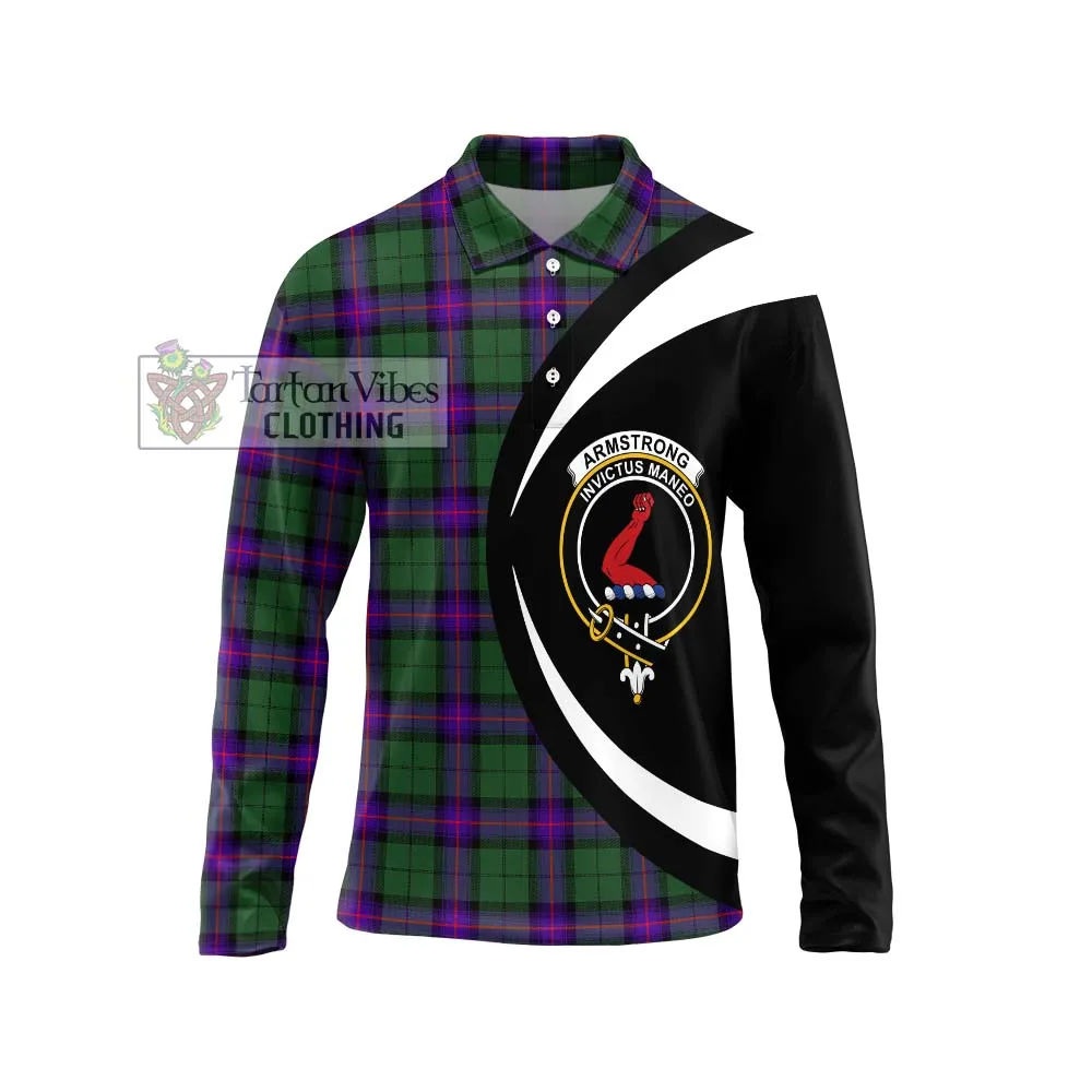 Armstrong Modern Tartan Long Sleeve Polo Shirt with Family Crest Circle Style