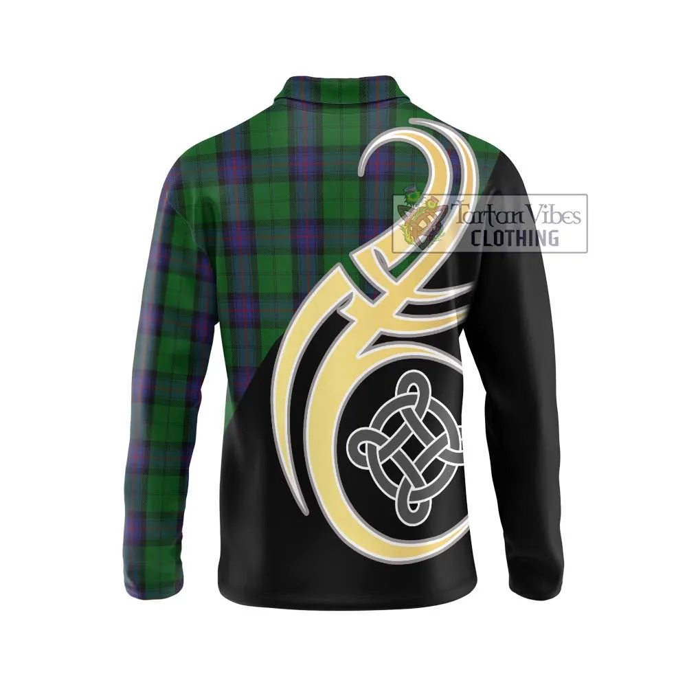 Armstrong Tartan Long Sleeve Polo Shirt with Family Crest and Celtic Symbol Style