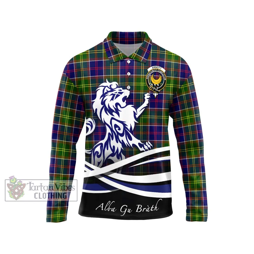 Arnott Tartan Long Sleeve Polo Shirt with Alba Gu Brath Regal Lion Emblem