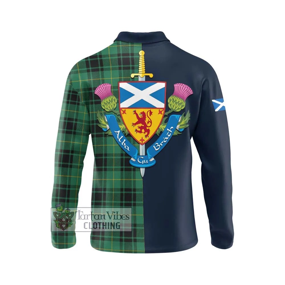 Arthur Ancient Tartan Long Sleeve Polo Shirt Alba with Scottish Lion Royal Arm Half Style