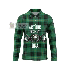 Arthur Ancient Tartan Long Sleeve Polo Shirt with Family Crest DNA In Me Style