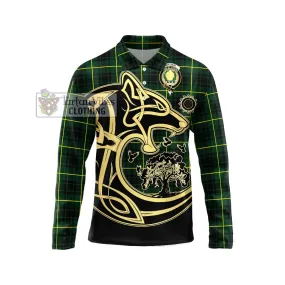 Arthur Modern Tartan Long Sleeve Polo Shirt with Family Crest Celtic Wolf Style