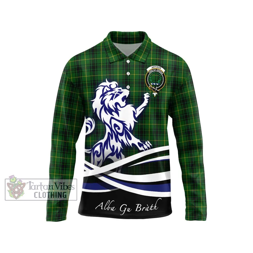 Arthur Tartan Long Sleeve Polo Shirt with Alba Gu Brath Regal Lion Emblem