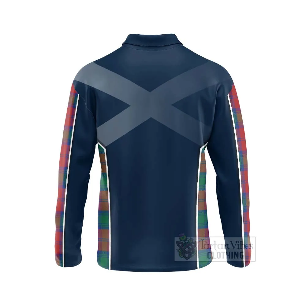 Auchinleck (Affleck) Tartan Long Sleeve Polo Shirt with Family Crest and Scottish Thistle Vibes Sport Style