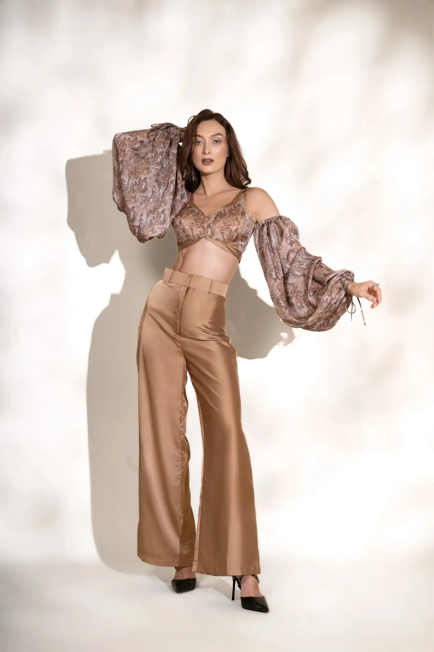 Auric Gold Printed Crop Top and Pants Co-ord Set