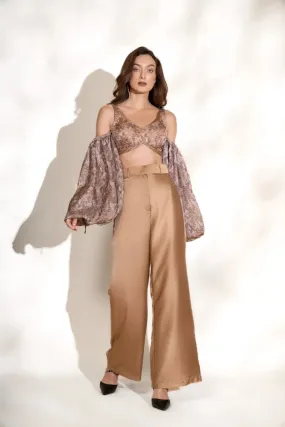 Auric Gold Printed Crop Top and Pants Co-ord Set