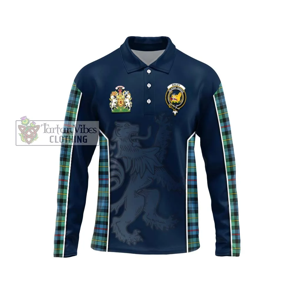 Bailey Ancient Tartan Long Sleeve Polo Shirt with Family Crest and Lion Rampant Vibes Sport Style