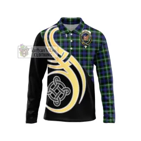 Baillie (Bailey) Tartan Long Sleeve Polo Shirt with Family Crest and Celtic Symbol Style