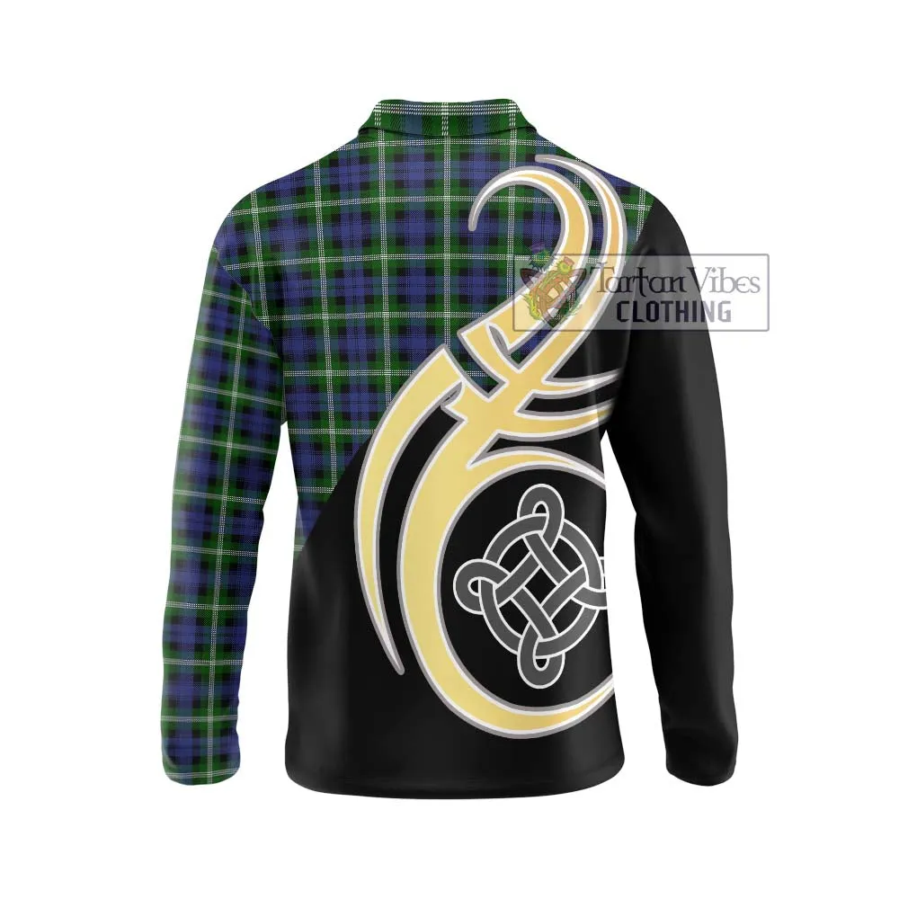 Baillie (Bailey) Tartan Long Sleeve Polo Shirt with Family Crest and Celtic Symbol Style