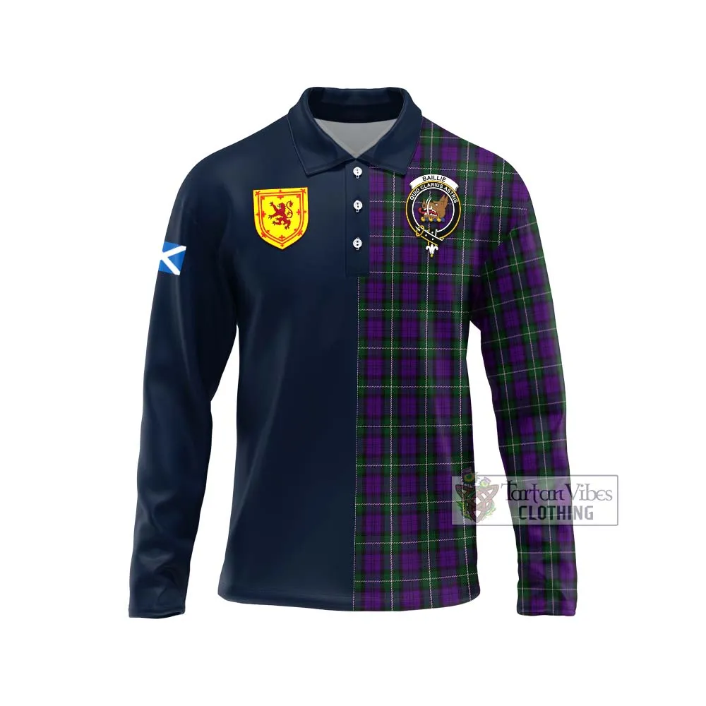 Baillie Highland Society Tartan Long Sleeve Polo Shirt Alba with Scottish Lion Royal Arm Half Style