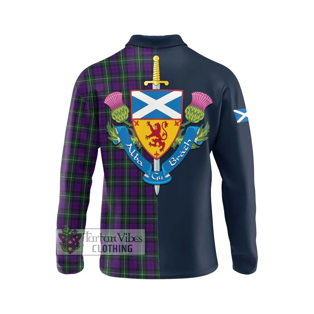 Baillie Highland Society Tartan Long Sleeve Polo Shirt Alba with Scottish Lion Royal Arm Half Style