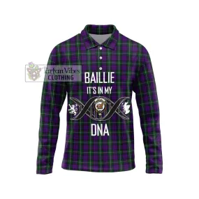 Baillie Highland Society Tartan Long Sleeve Polo Shirt with Family Crest DNA In Me Style