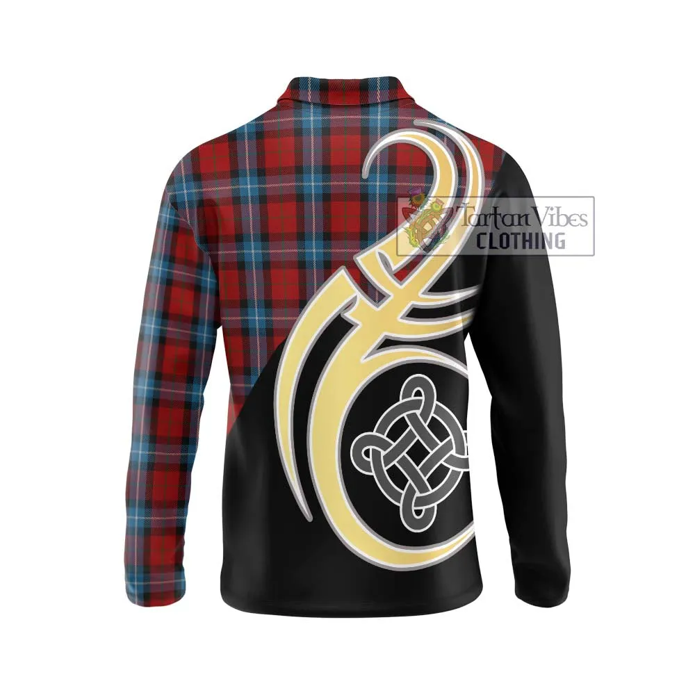 Baillie of Polkemmet Red Tartan Long Sleeve Polo Shirt with Family Crest and Celtic Symbol Style