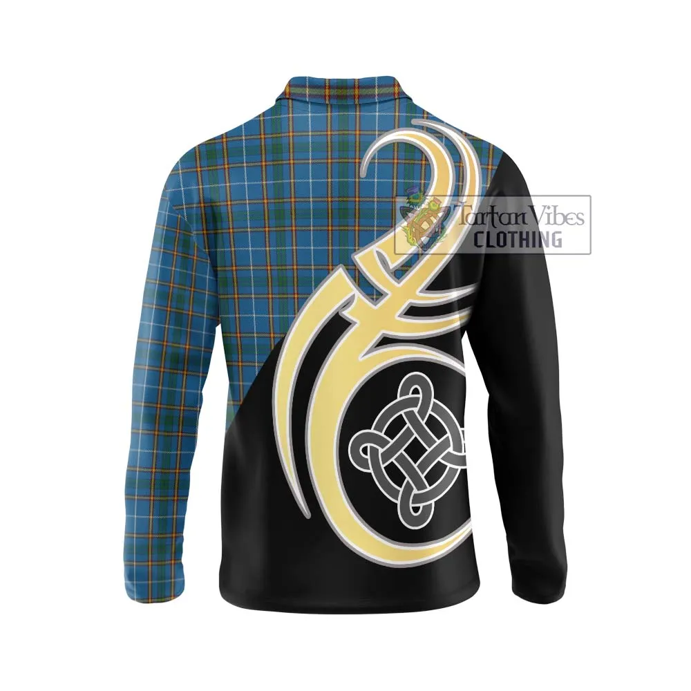 Bain Tartan Long Sleeve Polo Shirt with Family Crest and Celtic Symbol Style