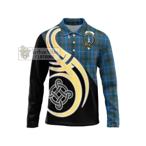 Bain Tartan Long Sleeve Polo Shirt with Family Crest and Celtic Symbol Style