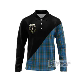 Bain Tartan Long Sleeve Polo Shirt with Family Crest and Military Logo Style