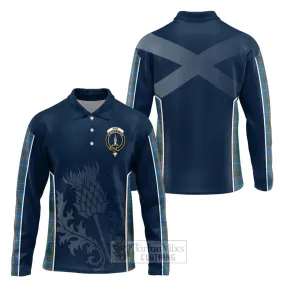 Bain Tartan Long Sleeve Polo Shirt with Family Crest and Scottish Thistle Vibes Sport Style