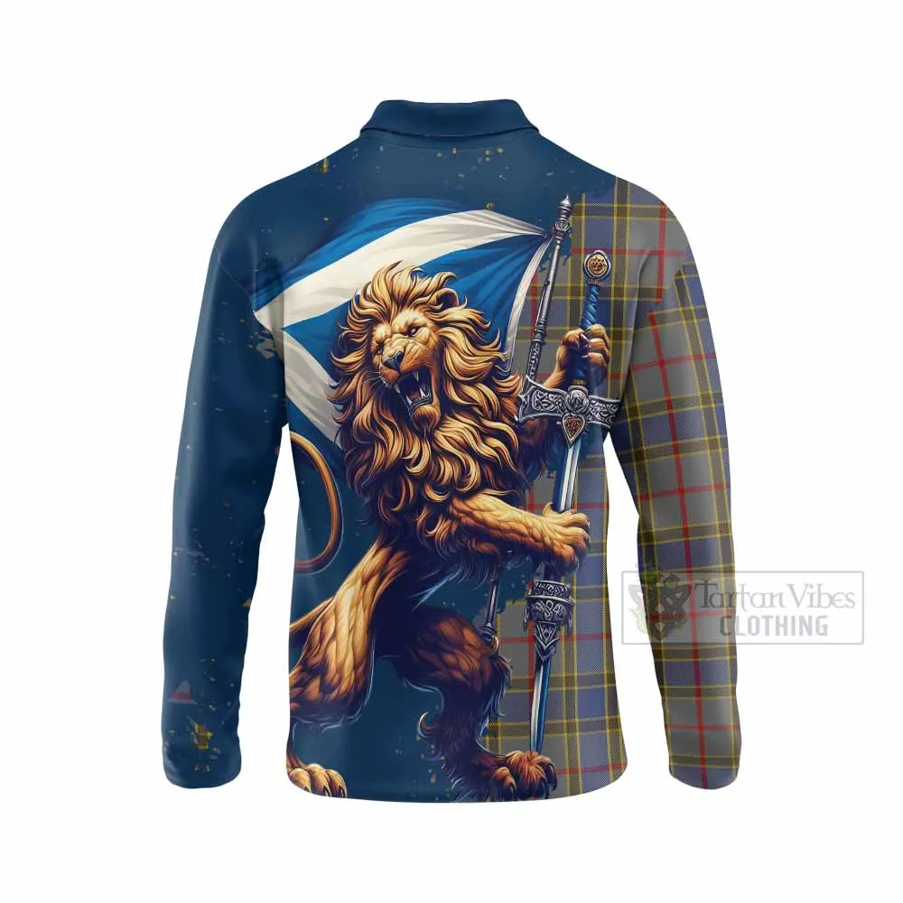 Balfour Tartan Family Crest Long Sleeve Polo Shirt with Scottish Majestic Lion