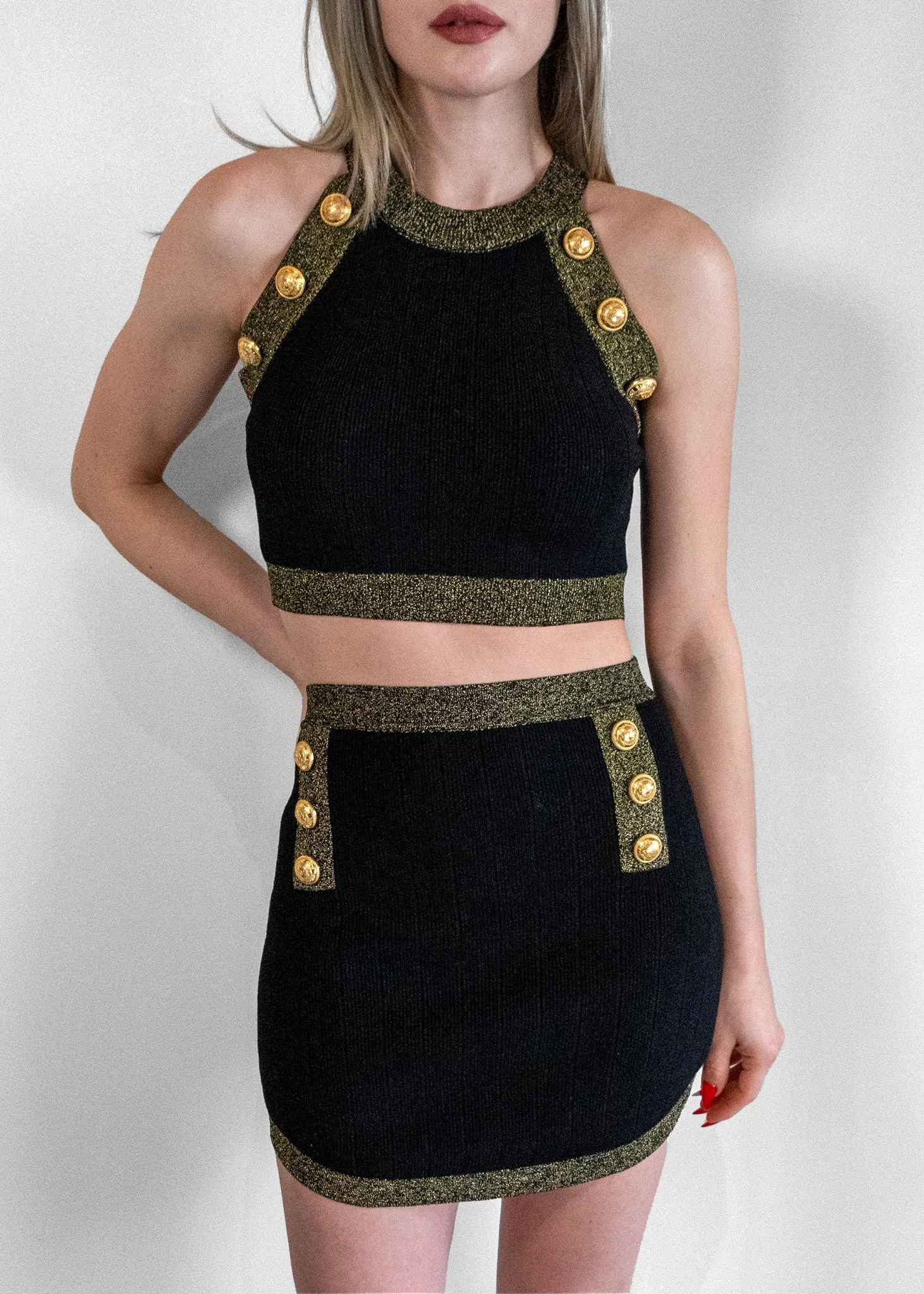 Balmain Gold-trimmed Knit Crop Set