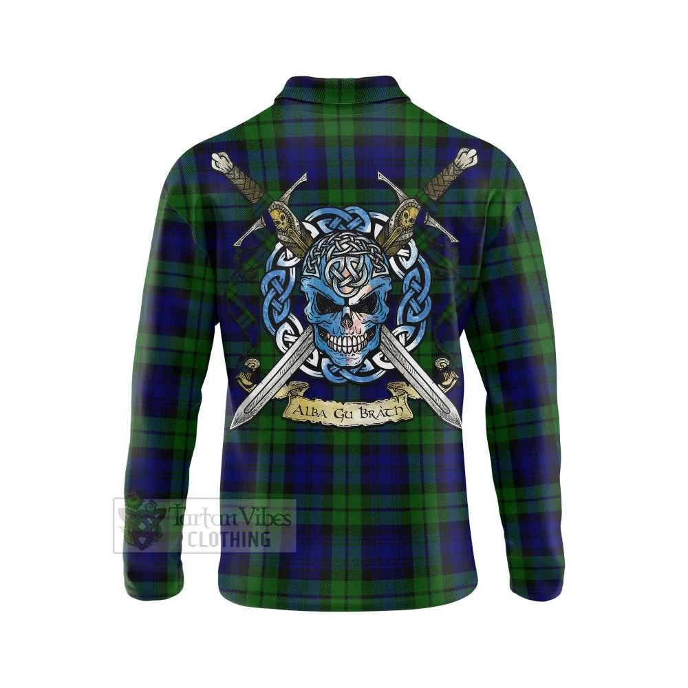 Bannatyne Tartan Long Sleeve Polo Shirt with Family Crest Celtic Skull Style