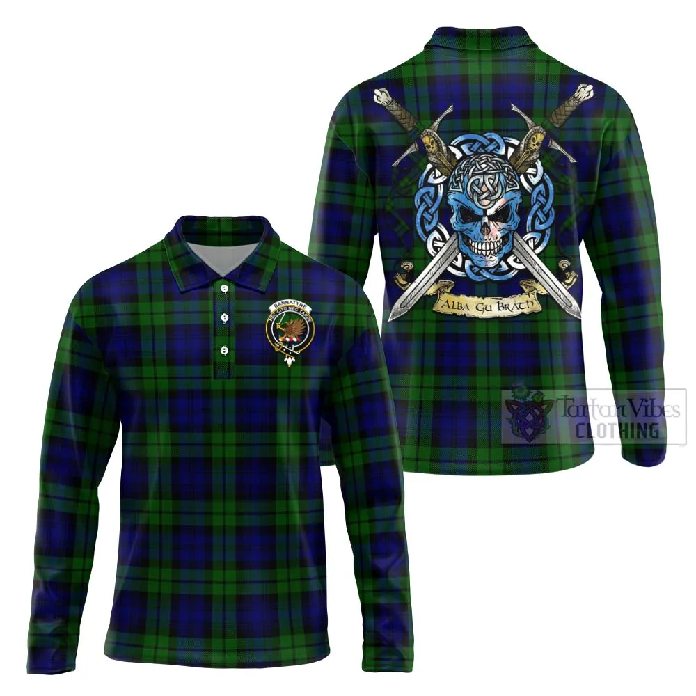 Bannatyne Tartan Long Sleeve Polo Shirt with Family Crest Celtic Skull Style