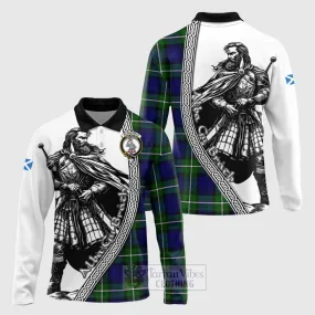 Bannerman Tartan Clan Crest Long Sleeve Polo Shirt with Highlander Warrior Celtic Style