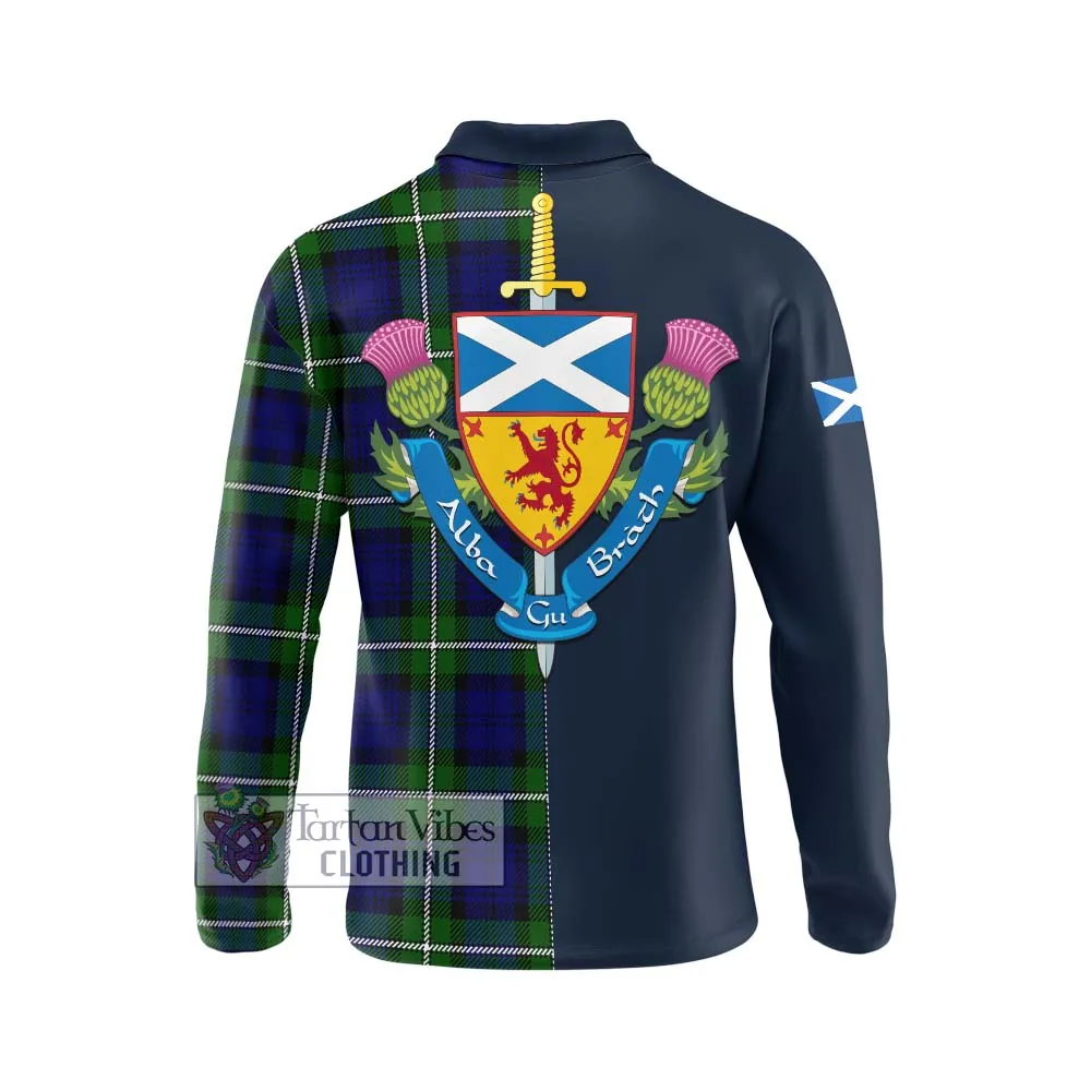 Bannerman Tartan Long Sleeve Polo Shirt Alba with Scottish Lion Royal Arm Half Style