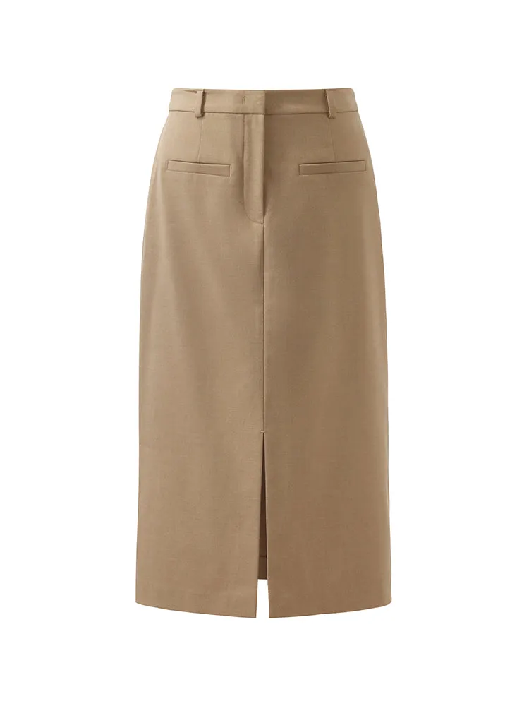 Basic Straight Slit Women Skirt With Belt