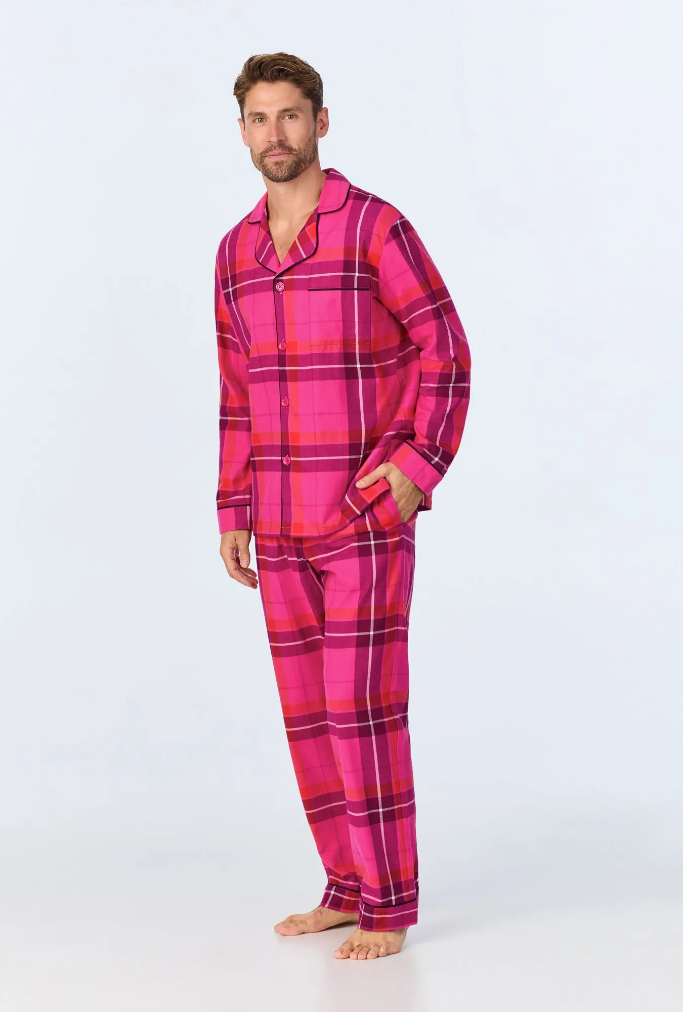 BedHead x Mr. Turk Aurora Plaid Men's Long Sleeve Classic Woven Portuguese Flannel PJ Set