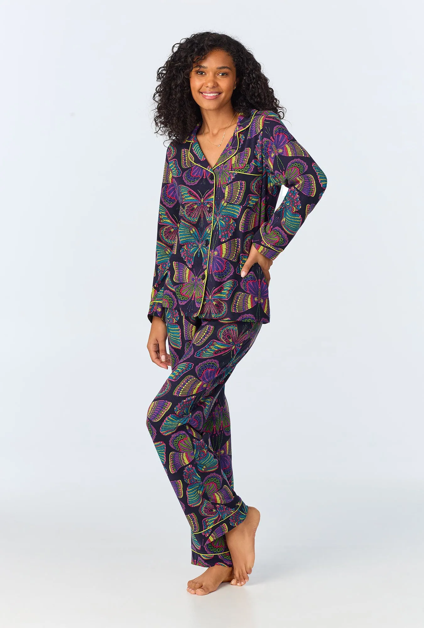 BedHead x Trina Turk Butterfly Long Sleeve Classic Stretch Jersey PJ Set