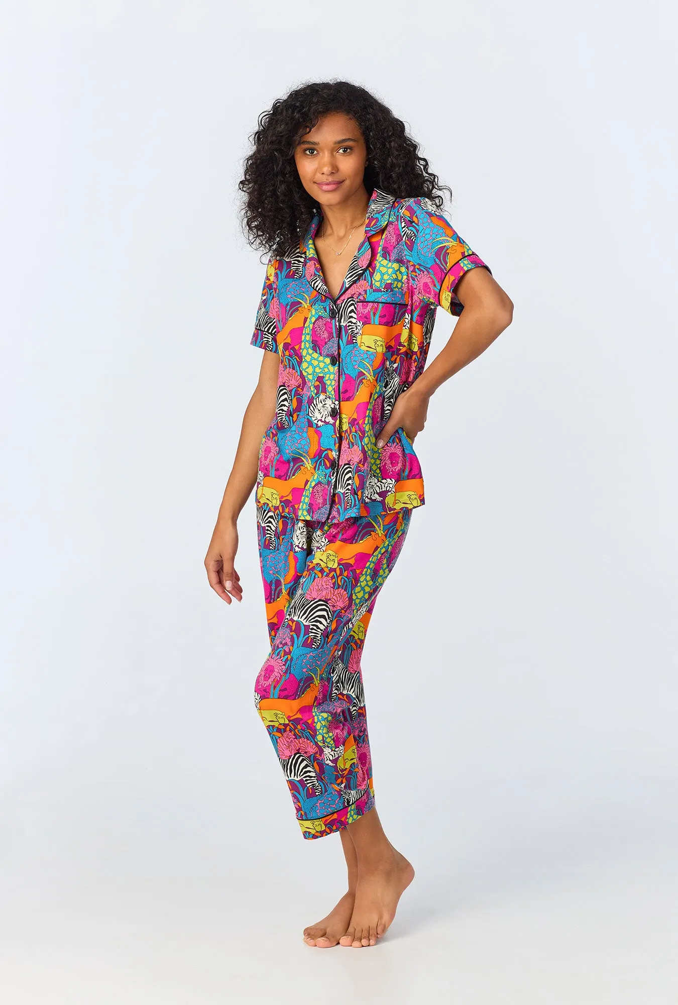 BedHead x Trina Turk Jungle Short Sleeve Classic Stretch Jersey Cropped PJ Set