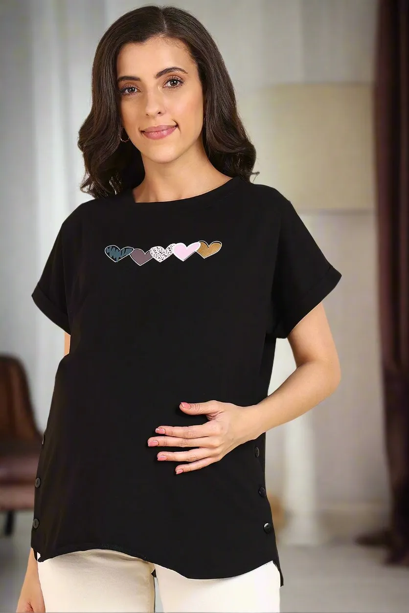 Black 100% Soft Cotton Zipless Maternity Feeding Top