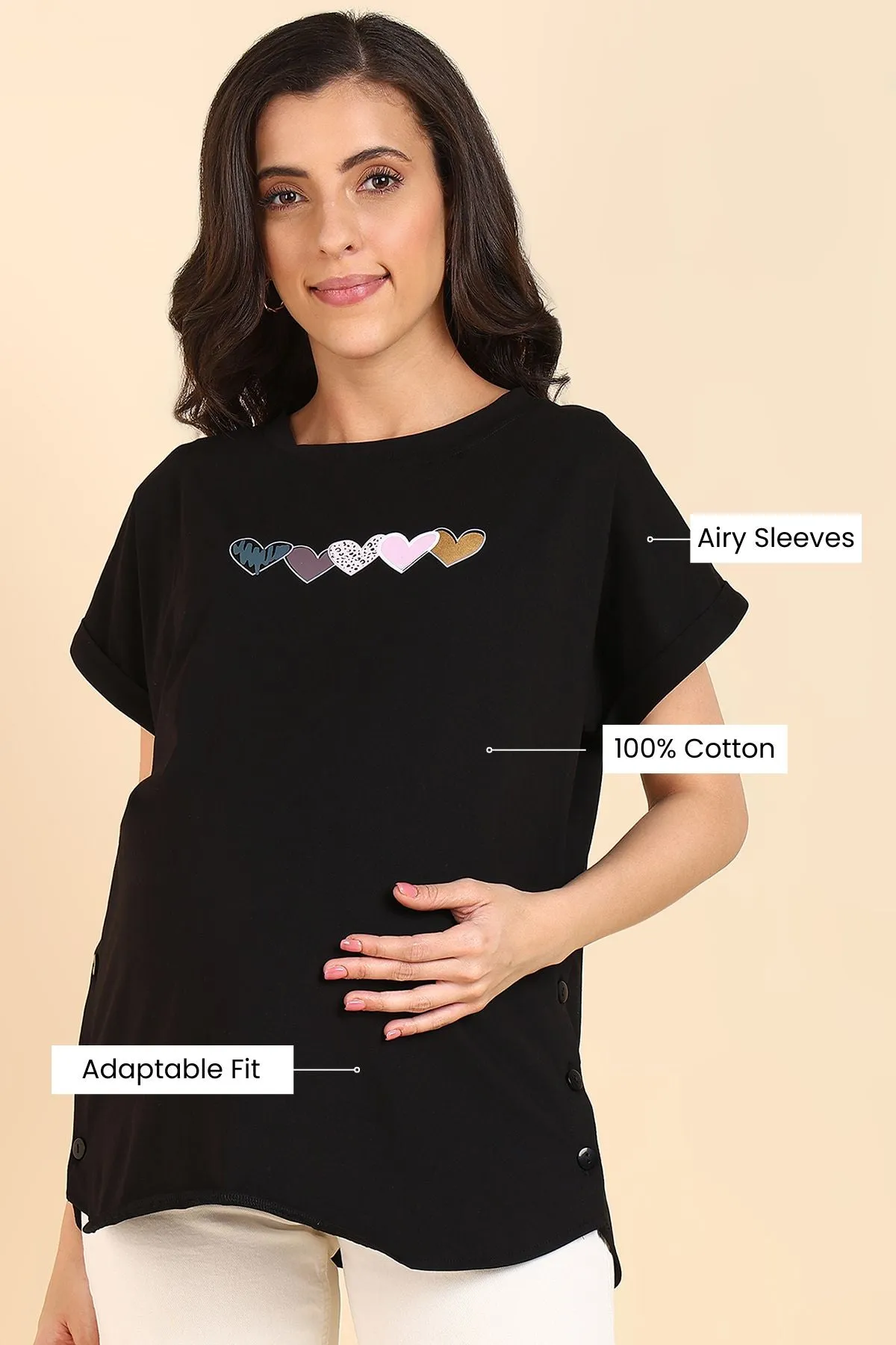 Black 100% Soft Cotton Zipless Maternity Feeding Top