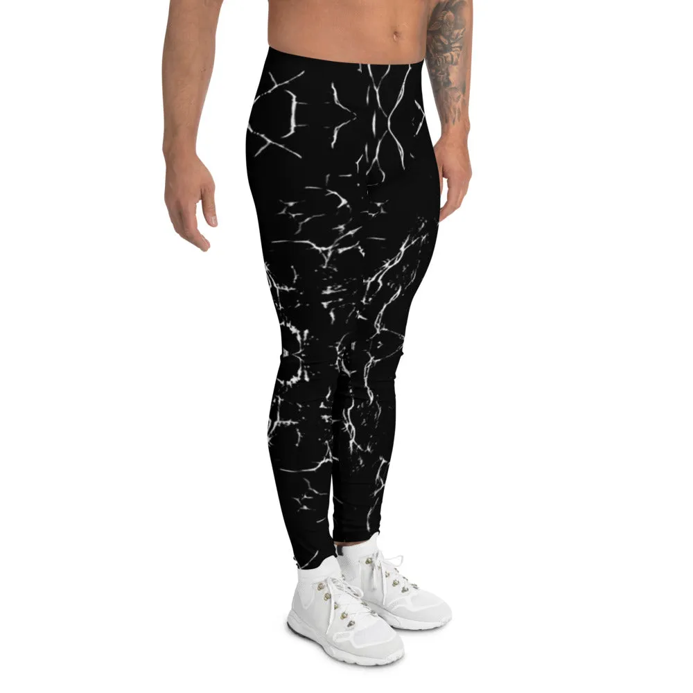 Black Abstract Men's Leggings, Designer Running Tights For Men-Made in USA/EU(US Size: XS-3XL)