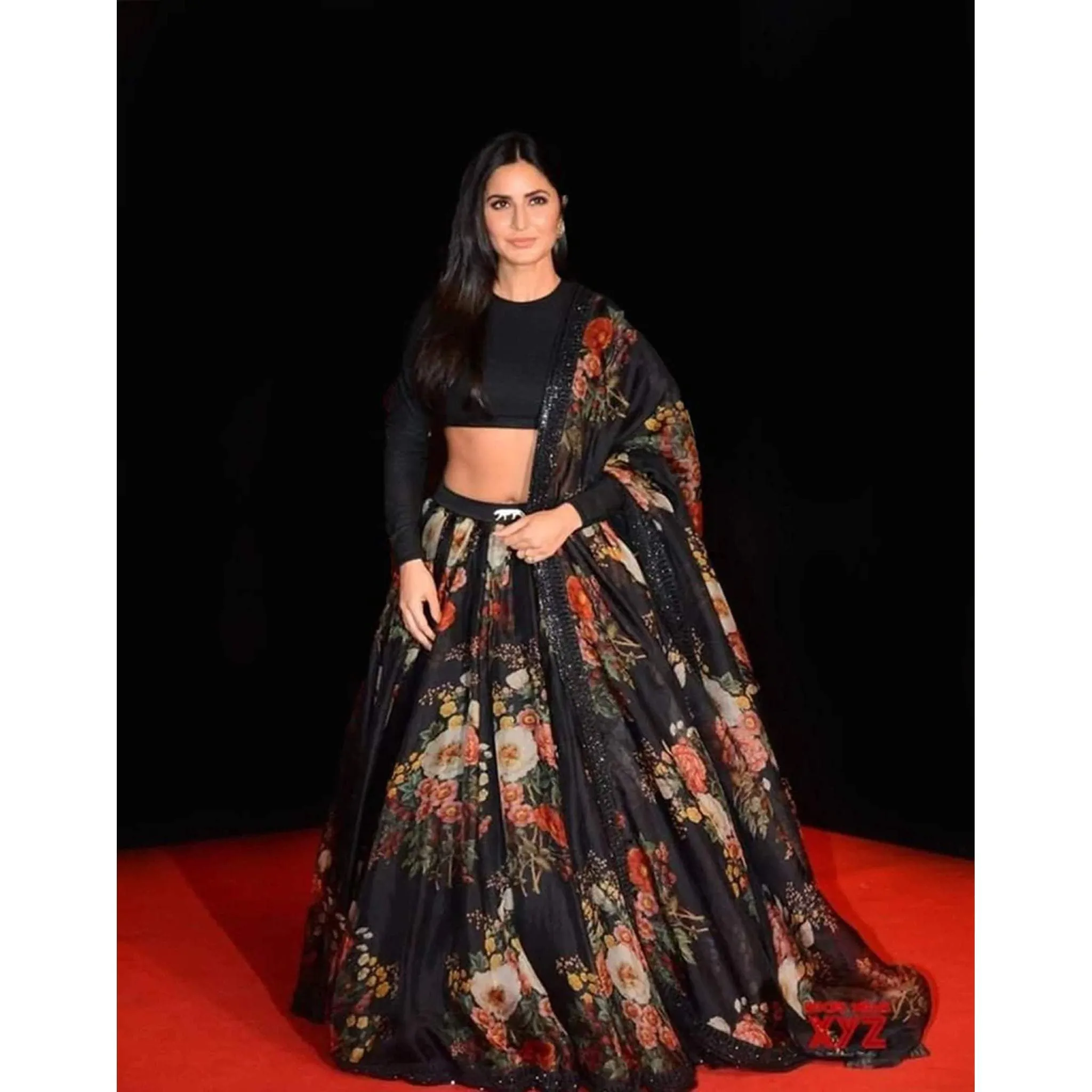 Black Color Printed Organza Semi-Stitched Lehenga with Unstitched Silk Blouse