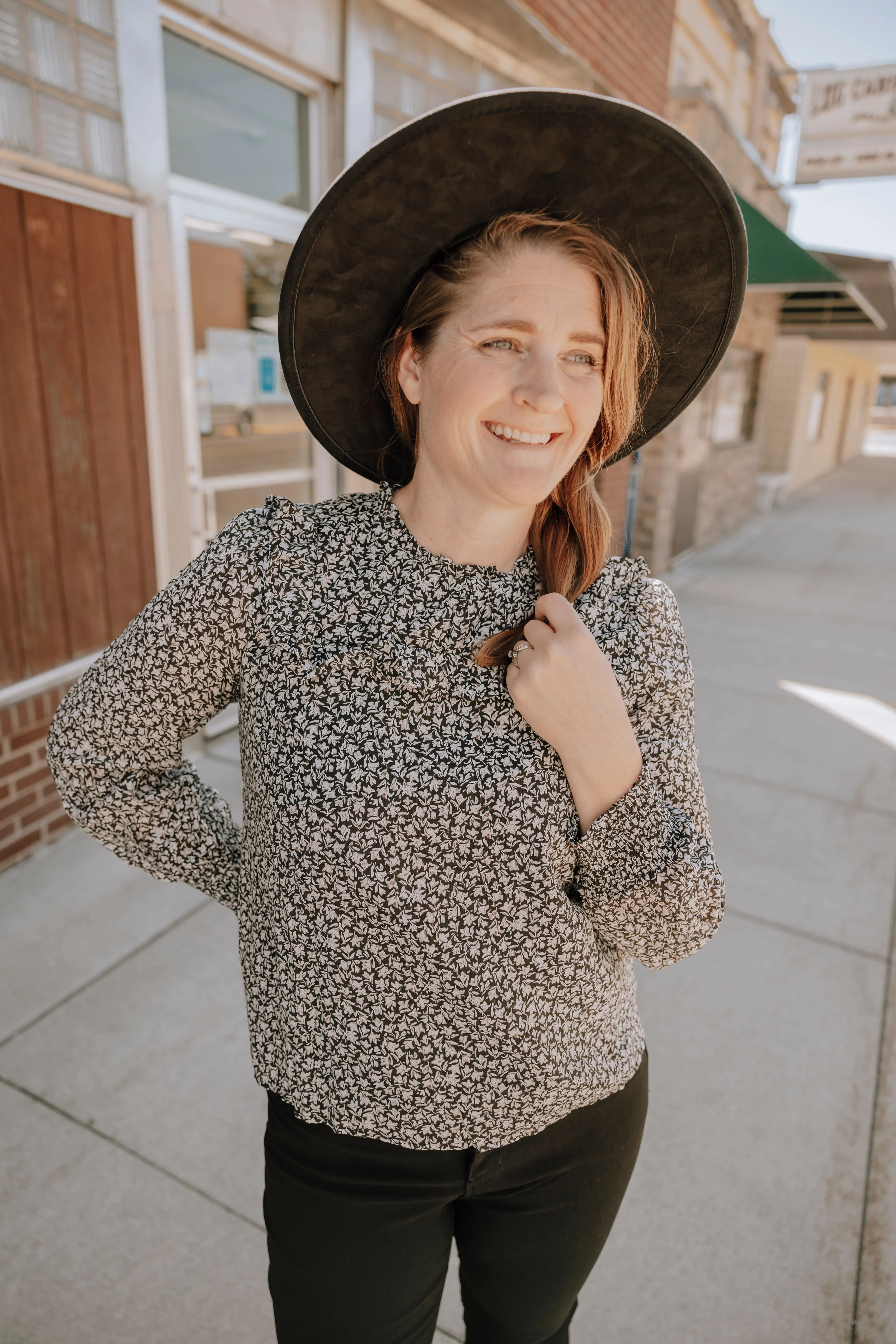 Black Floral Blouse with White Floral Print-Plus