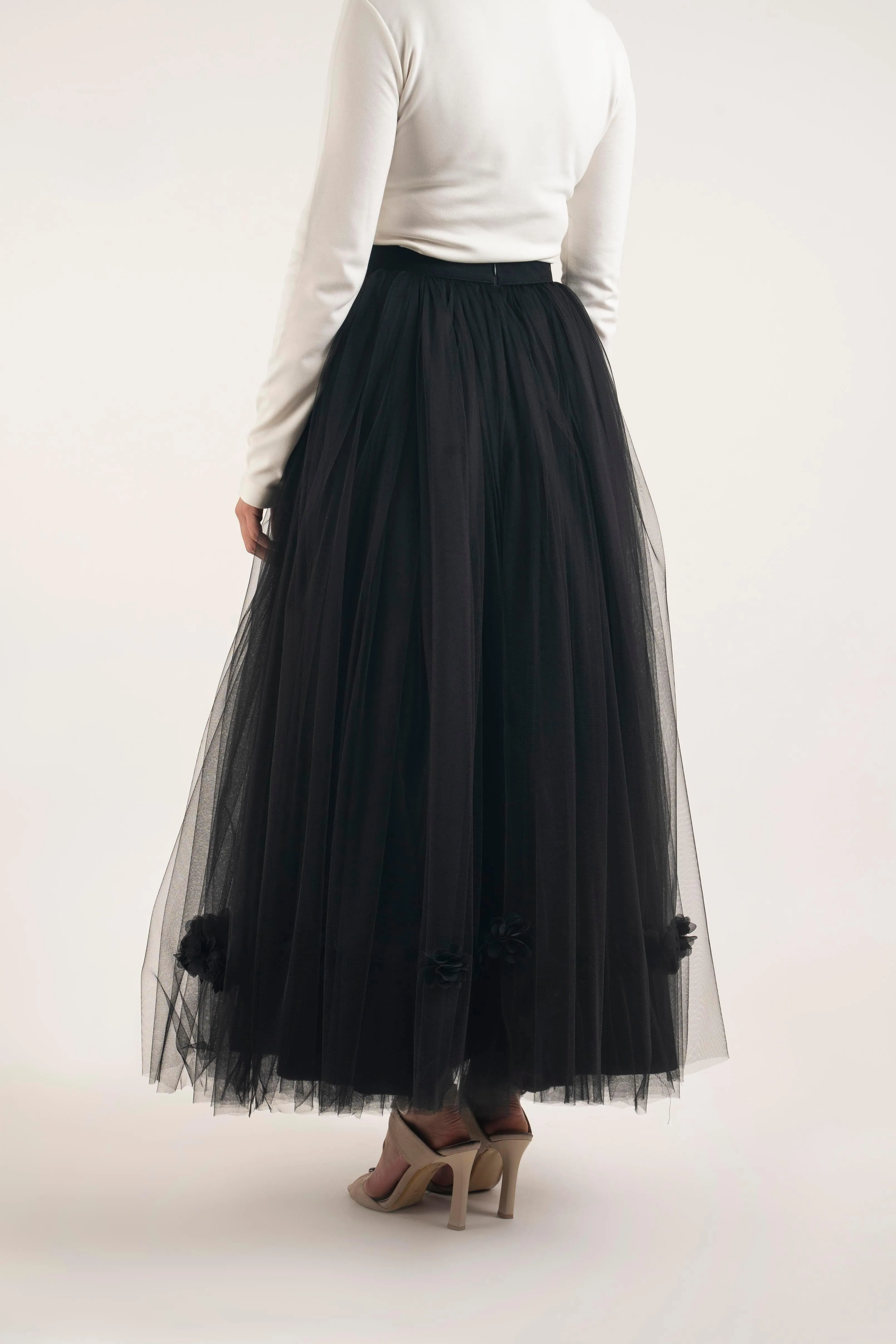 Black Floral Pleat Skirt