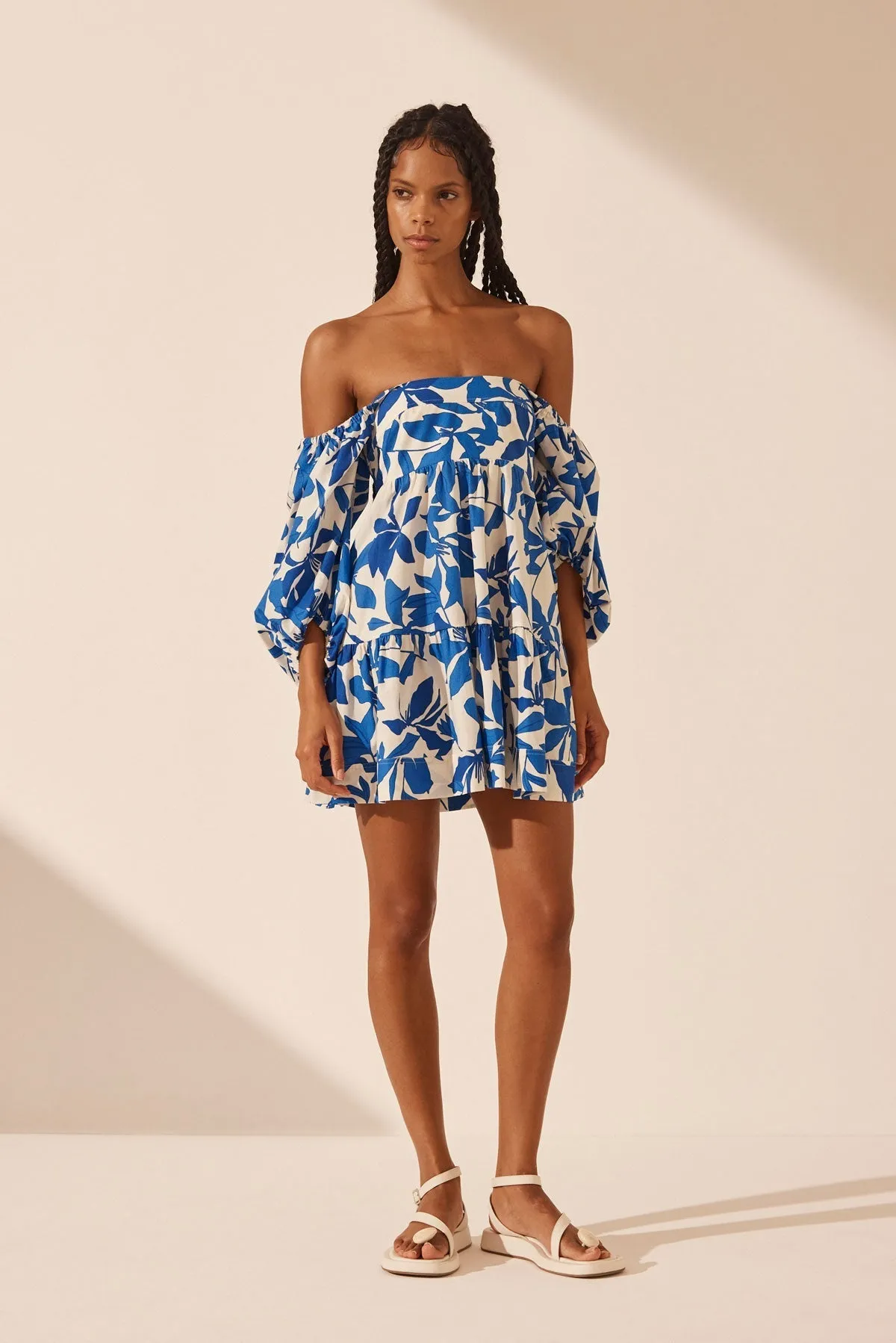 BLEUE SQUARE NECK TIERED MINI DRESS