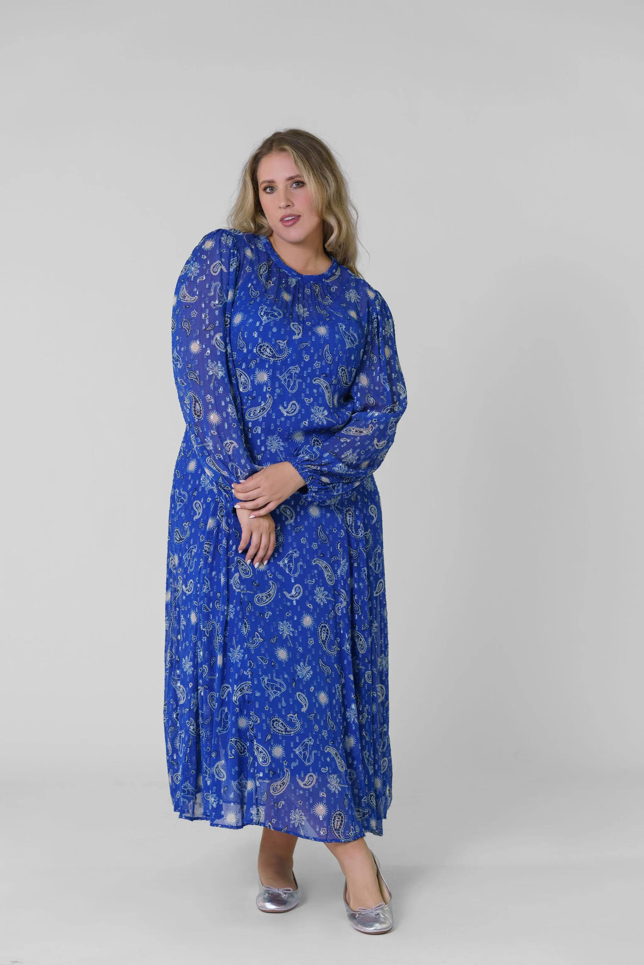 BLUE RUNNING PAISLEY BIBI DRESS