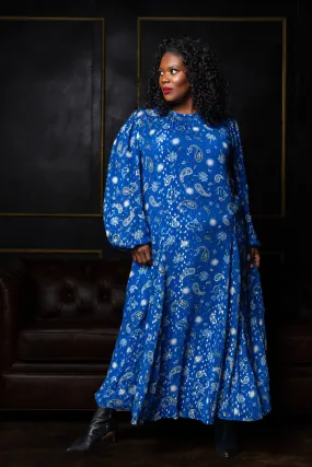 BLUE RUNNING PAISLEY BIBI DRESS