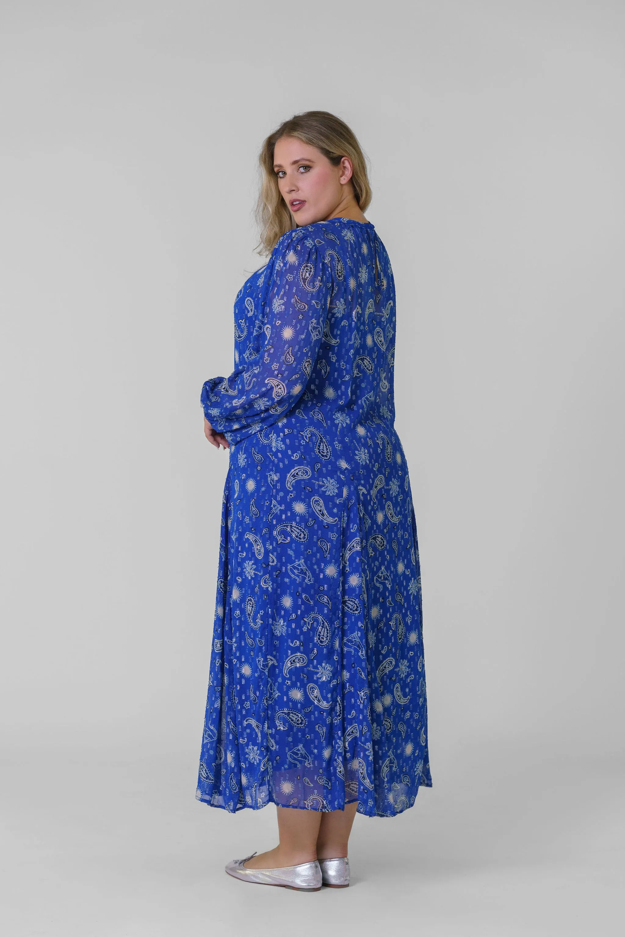 BLUE RUNNING PAISLEY BIBI DRESS