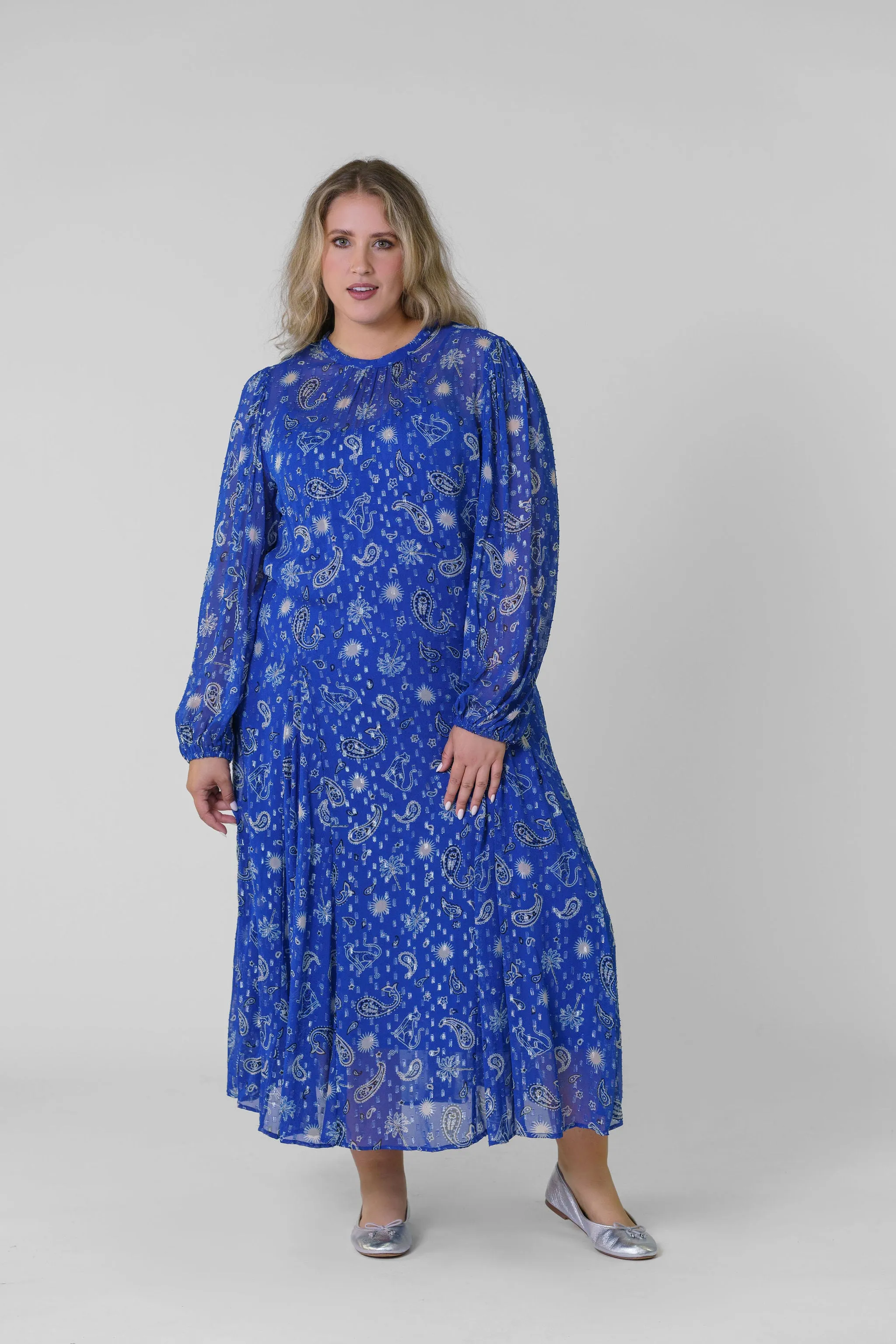 BLUE RUNNING PAISLEY BIBI DRESS