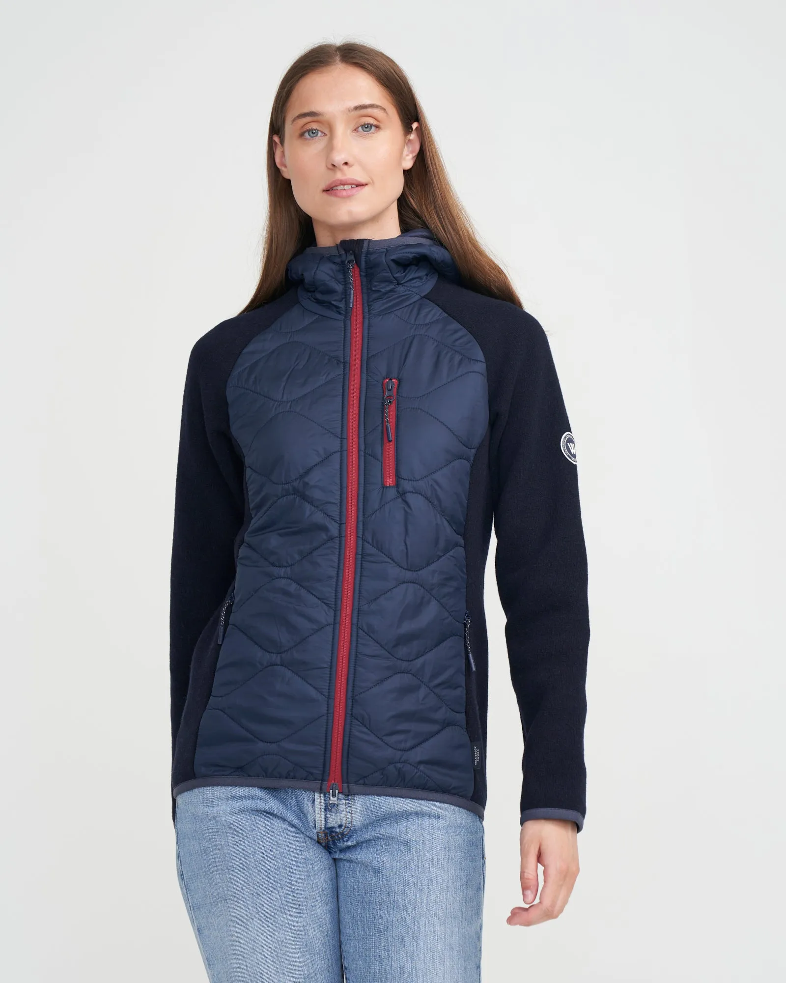 Bodil Windproof Hood Sweater- Navy/ Raspberry